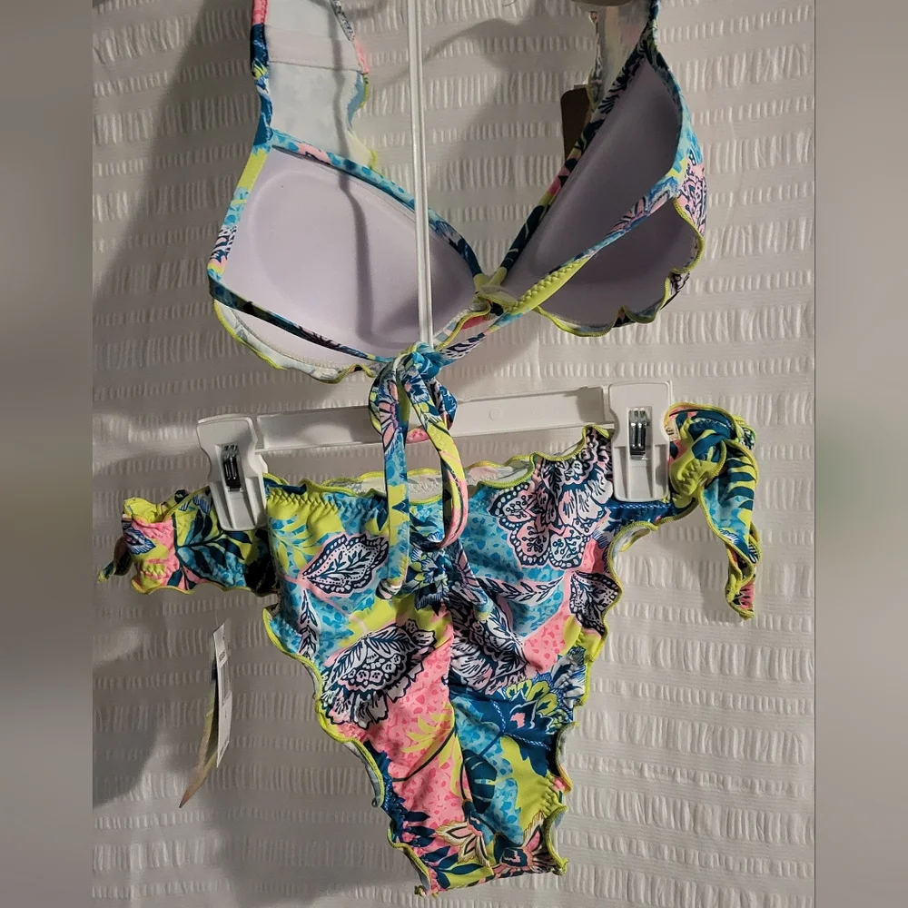 NWT Hobie bikini  Padded top side tie bikini bottom Tropical  Size Large. Ruffle - Picture 4 of 14